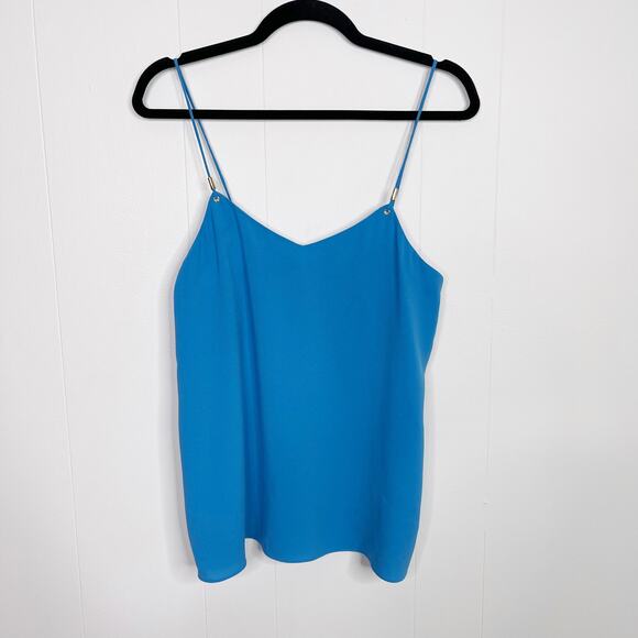 Tibi Bibelot Crepe Cami with Knot Detail Captain Blue Size 4 Metal Accents Tank - Picture 1 of 11